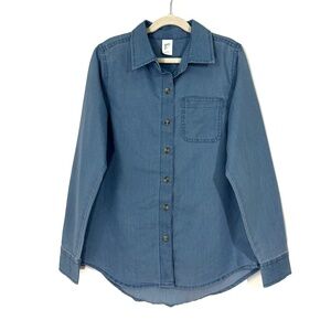 Thereabouts Big Girls Size Large 14 Blue Chambray Button Front Long Sleeve Shirt